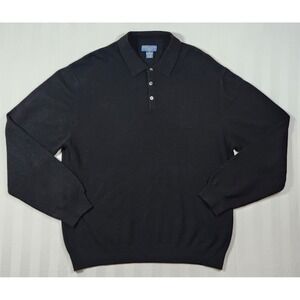 Joseph & Lyman Mens XL Black 100% Cashmere Long Sleeve Polo Sweater Knit XL